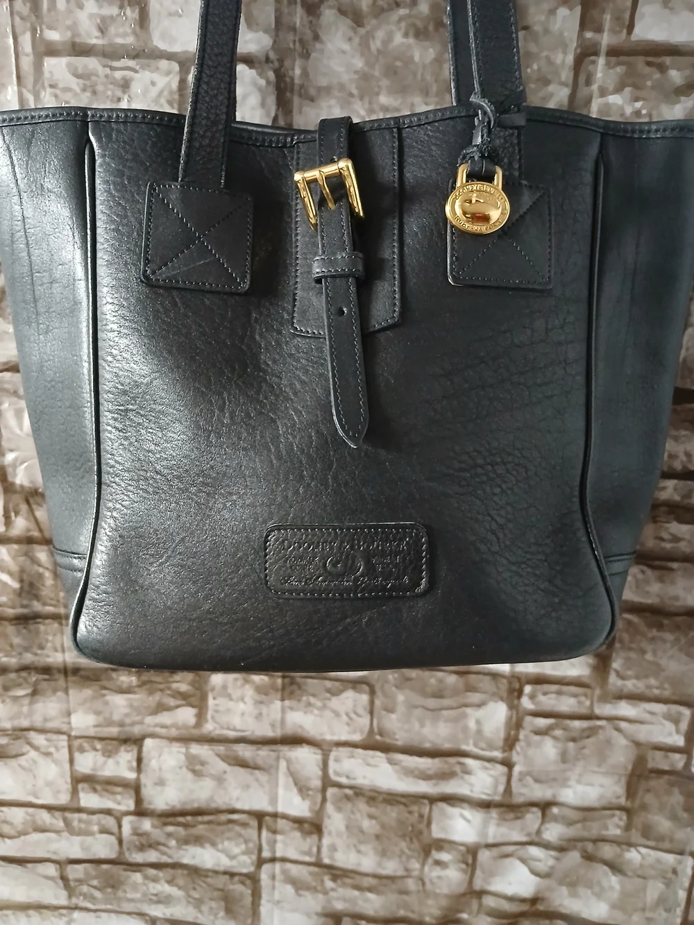 Dooney & Bourke Black Leather Tote with Gold Charm